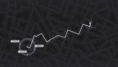 Ilustración de Coge un taxi. GPS mapa de navegación a la propia casa. Vista detallada de la ciudad. Ubicación del pasajero compartida para el conductor. Ciudad superior - Imagen libre de derechos