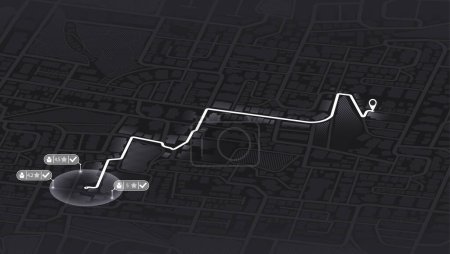 Ilustración de Coge un taxi. GPS mapa de navegación a la propia casa. Vista detallada de la ciudad. Ubicación del pasajero compartida para el conductor. Ciudad superior - Imagen libre de derechos