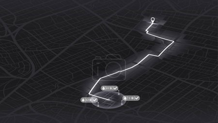 Illustration for Pick up taxi. Gps map navigation to own house. Detailed view of city. Passenger location sharing for driver. City top view. Online navigation. Quarter residential buildings. Cute simple design. Flat style, Vector, illustration isolated. - Royalty Free Image
