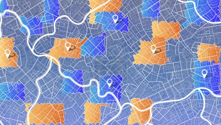 Illustration for Modern Abstract Map Design: A visually stunning composition of colorful lines and geometric elements, resembling a map - Royalty Free Image
