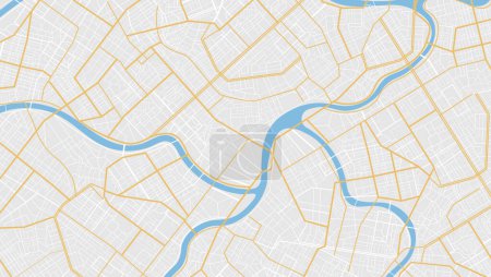 Illustration for Map city, gps navigator. City area vector background map, streets and water cartography illustration. Widescreen proportion, digital flat design streetmap. Top view. Abstract transportation. Detailed view of city from above. - Royalty Free Image