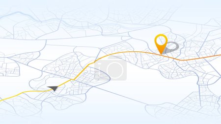 Téléchargez les illustrations : Carte de suivi GPS. Tableau de bord abstrait des pistes de localisation isométrique. Suivre les pins de navigation sur les cartes routières, naviguer sur la carte - en licence libre de droit