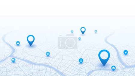 Photo for City street road. City streets and blocks, route distance data, path turns and destination tag or mark. Huge city top view. Location tracks dashboard. Vector, illustration. Abstract transportation background. - Royalty Free Image