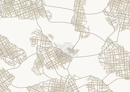 Illustration for Generic city map with signs of streets, roads and house. Geography distance plan. Abstract navigation plan of urban area. Simple scheme of city. Colored flat vector illustration - Royalty Free Image
