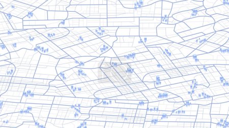 Ilustración de Mapa vectorial abstracto de edificios 3d. Plan de navegación abstracto del área urbana. Mapa genérico de la ciudad con signos de calles - Imagen libre de derechos