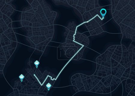 Taxi abholen. Mitfahrgelegenheit für Fahrer. GPS-Kartennavigation zum eigenen Haus. Detaillierte Ansicht der Stadt. Stadtansicht von oben. Online-Navigation. Wohnviertel. Editierbare Vektorabbildung