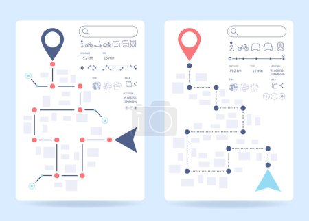 Illustration for Dashboard theme creative infographic of city navigation. Navigation and map related. Highlights points of interest and - Royalty Free Image