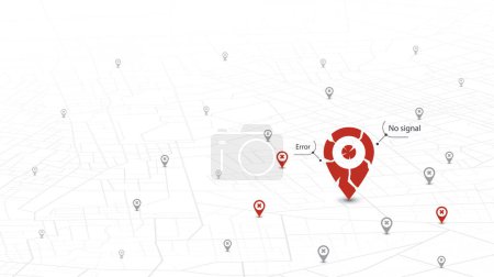 Error with maps navigation with red color point markers. Navigation system broke. Vector illustration on white