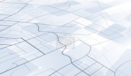 City map under rectangles and shapes are arranged in a grid pattern. View in perspective and high angle. Vector flat