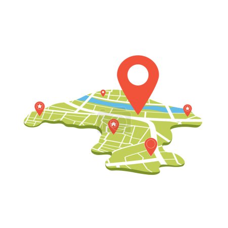 Locator position point. GPS tracking system to navigate around the city landmarks. Detailed city street map with