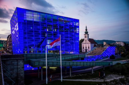 Photo for Technology Museum building at night in Linz, Austria - Royalty Free Image