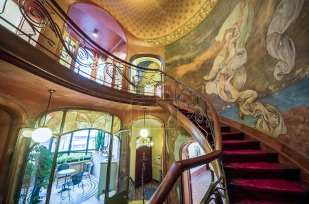Art Nouveau staircase with painting in Brussels, Belgium