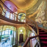 Art Nouveau staircase with painting in Brussels, Belgium