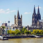 View of old town Cologne with church towers, Germany