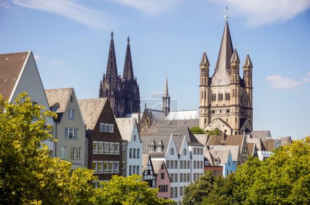 View of old town Cologne with church towers, Germany