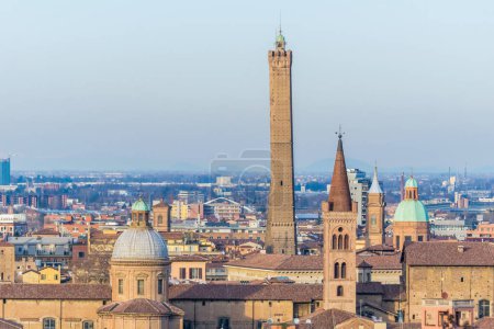 Skyline of Bologna, Italy with medieval and renaissance buildings.