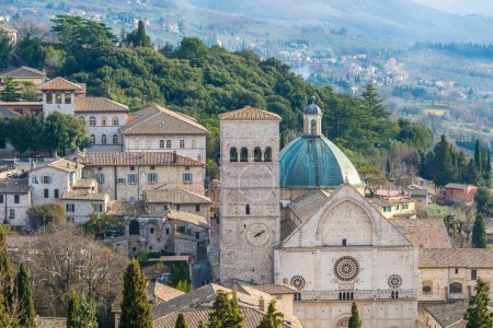 Photo for General view the medieval town of Assisi with the Cathedral of San Rufino, Italy - Royalty Free Image
