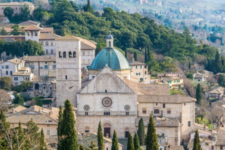 Photo for General view the medieval town of Assisi with the Cathedral of San Rufino, Italy - Royalty Free Image