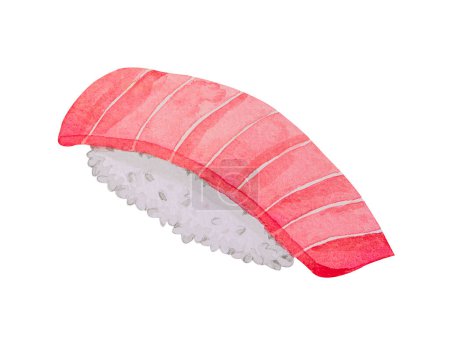 Chutoro Thunfisch Nigiri Sushi, japanisches Essen. Aquarell handgezeichnete Illustration isoliert auf weißem Hintergrund.