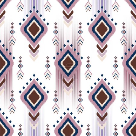 Ethnische Ikat Gewebemuster geometrischen Stil. Motiv Ikat Stickerei Ethnisch orientalisches nahtloses Muster mit rosa und blauen Diamanten auf weißem Hintergrund.