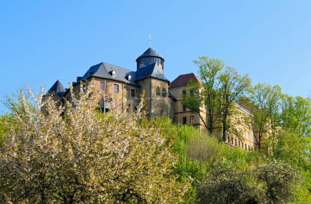 die Stadt Oelsnitz, Schloss Voigtsberg im Frühling, Vogtland, Deutschland