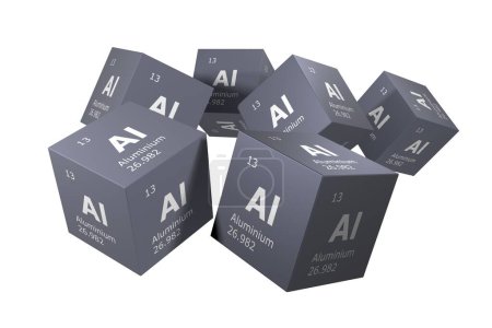 Téléchargez les photos : Aluminum, 3D rendering of symbols of the elements of the periodic table, atomic number, atomic weight, name and symbol. Education, science and technology. 3D illustration - en image libre de droit
