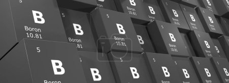Photo for Boron, 3D rendering background of cubes of symbols of the elements of the periodic table, atomic number, atomic weight, name and symbol. Education, science and technology. 3D illustration - Royalty Free Image