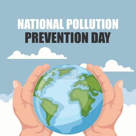 Ilustración de Día nacional de prevención de la contaminación diseño con las manos sosteniendo el planeta tierra - Imagen libre de derechos