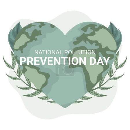 Ilustración de Diseño del día nacional de prevención de la contaminación con el planeta tierra en forma de corazón y hojas. Póster para sensibilizar sobre el cuidado del medio ambiente - Imagen libre de derechos