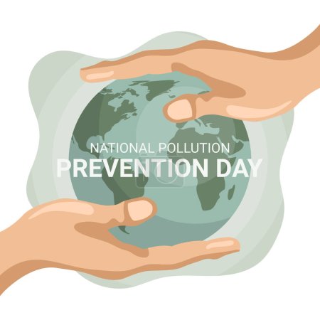 Ilustración de Día nacional de prevención de la contaminación diseño con las manos sosteniendo el planeta tierra. Póster para sensibilizar sobre el cuidado del medio ambiente - Imagen libre de derechos