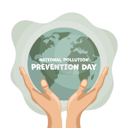 Ilustración de Día nacional de prevención de la contaminación con las manos sosteniendo el planeta tierra. Póster para sensibilizar sobre el cuidado del medio ambiente - Imagen libre de derechos