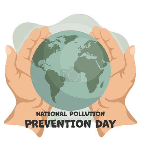 Ilustración de Día nacional de prevención de la contaminación con las manos abiertas sosteniendo el planeta tierra. Póster para sensibilizar sobre el cuidado del medio ambiente - Imagen libre de derechos