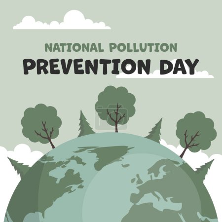 Ilustración de Planeta diseño de la tierra con árboles y plantas y texto del día nacional de prevención de la contaminación. Póster para sensibilizar sobre el cuidado del medio ambiente - Imagen libre de derechos