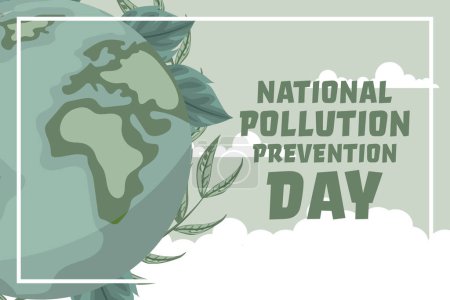 Ilustración de Planeta Tierra antecedentes con texto del día nacional de prevención de la contaminación. Cartel para crear conciencia sobre el cuidado del medio ambiente con nubes en el fondo - Imagen libre de derechos