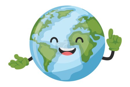 Ilustración de Planeta tierra diseño de personajes de dibujos animados para el día de la tierra, día nacional de prevención de la contaminación, día mundial del medio ambiente. Concepto de prevención contra la contaminación ambiental y el cuidado de nuestro planeta - Imagen libre de derechos