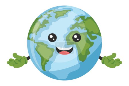 Ilustración de Dibujos animados feliz planeta Tierra diseño de personajes para el día de la tierra, día nacional de prevención de la contaminación, día mundial del medio ambiente. Concepto de prevención contra la contaminación ambiental y el cuidado de nuestro planeta - Imagen libre de derechos