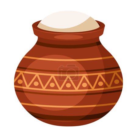 Téléchargez les illustrations : Dessin animé conception traditionnelle pot en argile pour Happy Pongal fête de la récolte Inde - en licence libre de droit