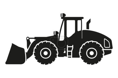 Cartoon front loader silhouettes. Heavy machinery for construction and mining