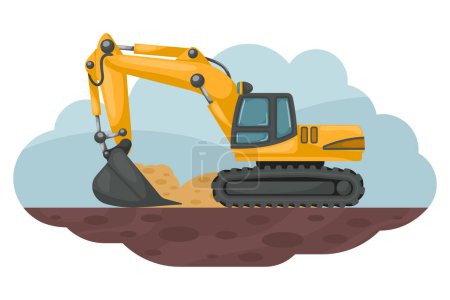 Crawler excavator cartoon digging. Heavy machinery used in the construction and mining industry