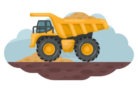 Karikatur eines Bergbaulastwagens, der Sand verlädt. Schwere Maschinen in der Bau- und Bergbauindustrie