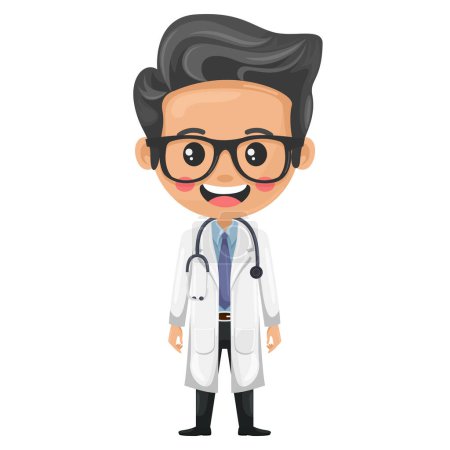 Doctor character cartoon with a stethoscope. Health and medicine concept. Health professional to perform a checkup or medical examination on a patient. Research, science and technology in health