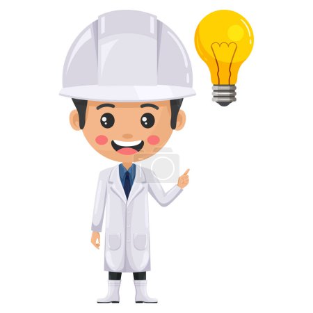 Quality control supervisor with a light bulb. Food industry engineer. Creative concept for the generation of ideas. Chief food safety engineer. Science, technology and safety in food production
