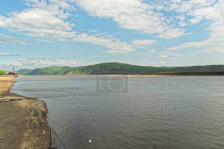 Photo for Panoramic view of Amur river against amazing cloudy sky. Komsomolsk-on-Amur, Russia - Royalty Free Image