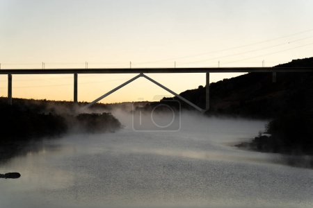 Photo for Modern bridge for high speed train early in the morning with mist - Royalty Free Image
