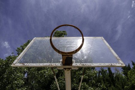 Detail of basketball basket in a field, sport