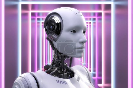Illustration 3D artistique d'un cyborg à intelligence artificielle