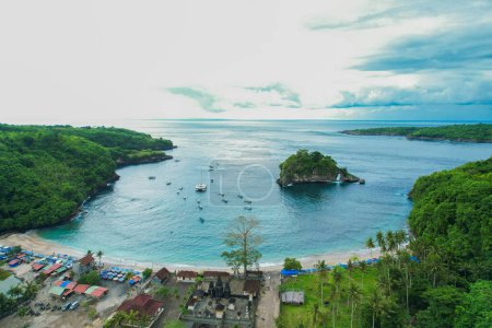 Photo for Aerial view of the Crsytal bay coastline and beach, Nusa Penida island, Indonesia. High quality photo - Royalty Free Image