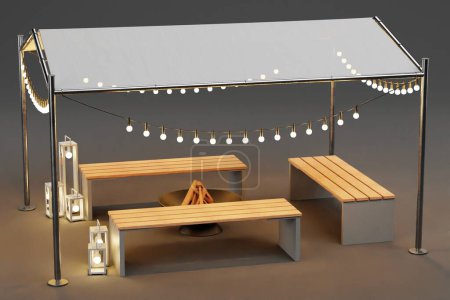 Realistic 3D Render of Gazebo with Furniture