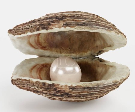 Photo for Realistic 3D Render of Pearl in Shell - Royalty Free Image