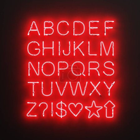 Photo for Realistic 3D Render of Neon Alphabet - Royalty Free Image
